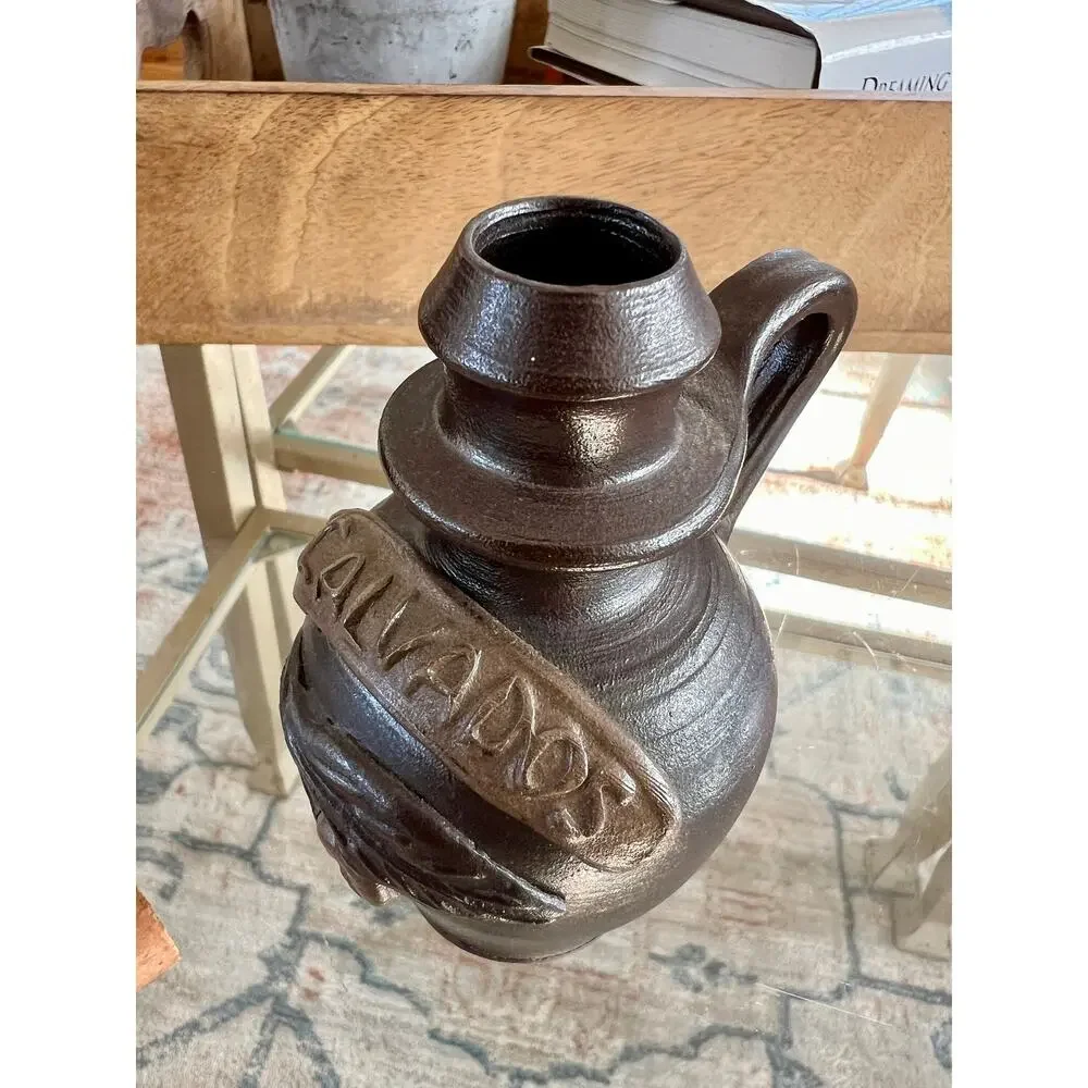 Vintage Calvados Pottery Brandy Jug Cork Top French Country Stoneware Turgis